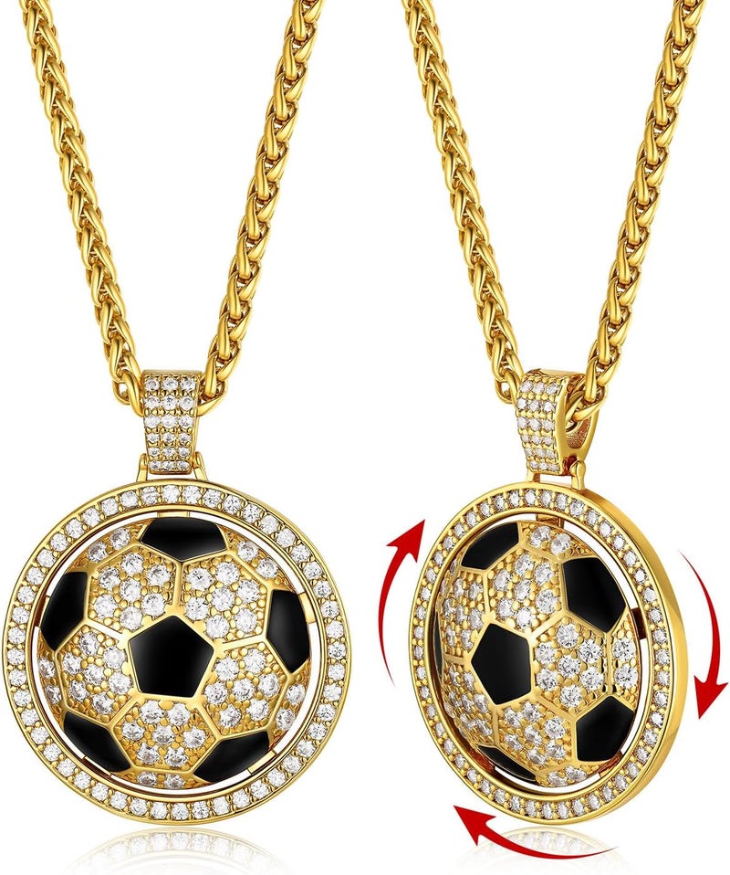 KeyStyle Bling Sports Necklace for Men Teen, Spinner Pendant for Athletes (Baseball Soccer Basketball Football Pendant) - Image 1